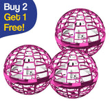 Galaxy Lights Flying Magic Orb toy with protective cage, LED lights, and hands-free flying technology, in pink color, set of three