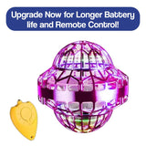 Galaxy Lights Flying Magic Orb with purple LED lights and yellow remote control toy