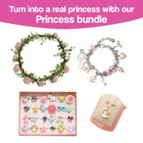 Princess bundle with flower crown, charm bracelet, colorful rings, and pendant necklace for kids bracelet-making kit
