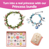 Princess bundle with floral crown, charm bracelet, assorted rings, and pendant necklace for kids bracelet-making kit