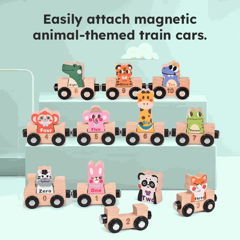 Wooden Animals & Numbers Magnetic Train Set