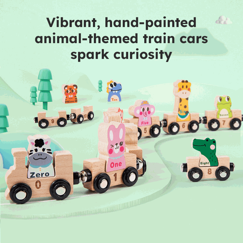 Wooden Animals & Numbers Magnetic Train Set