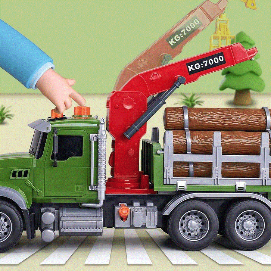 Oversized Timber Transport Toy Truck with Crane