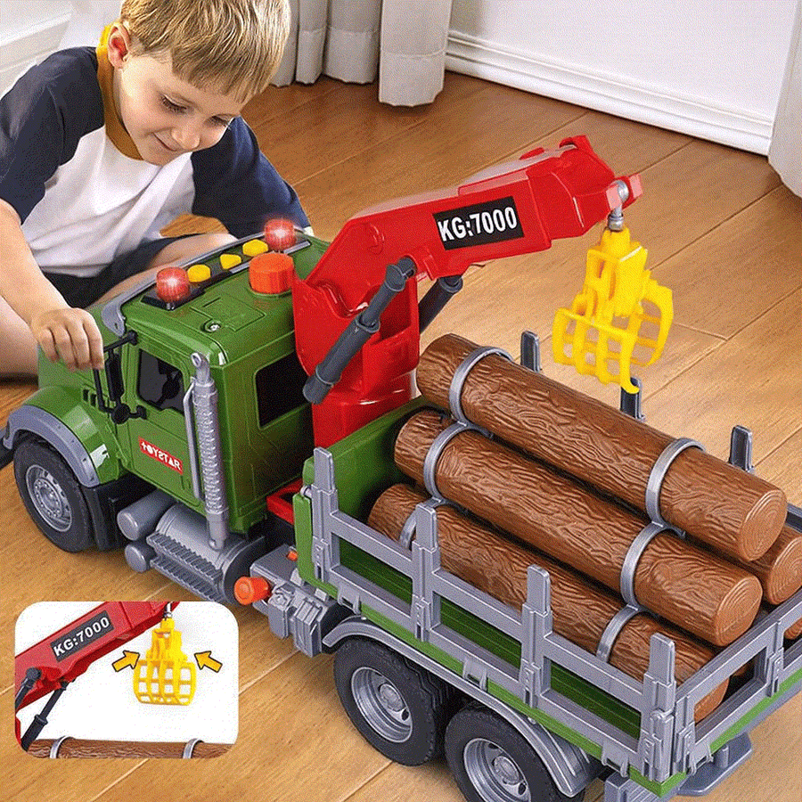 Oversized Timber Transport Toy Truck with Crane