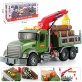 Oversized timber transport toy truck with crane, lights, and music for kids aged 4-6