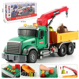 Oversized timber transport toy truck with crane, lights, and music for children aged 4-6