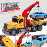 Oversized timber transport toy truck with crane, lights, and music for kids aged 4-6