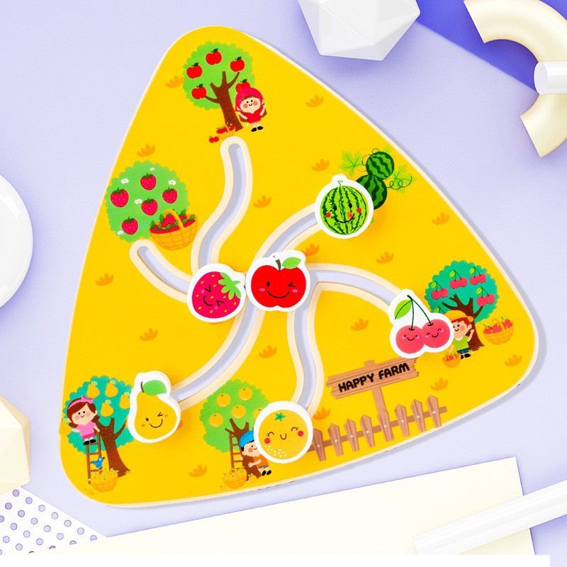 Wooden Fruit Number Shape Matching Game with Maze