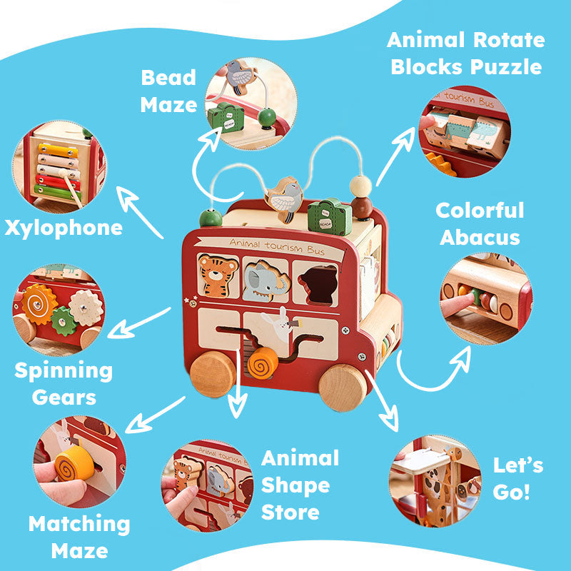 8-in-1 Wooden Montessori Busy Bus
