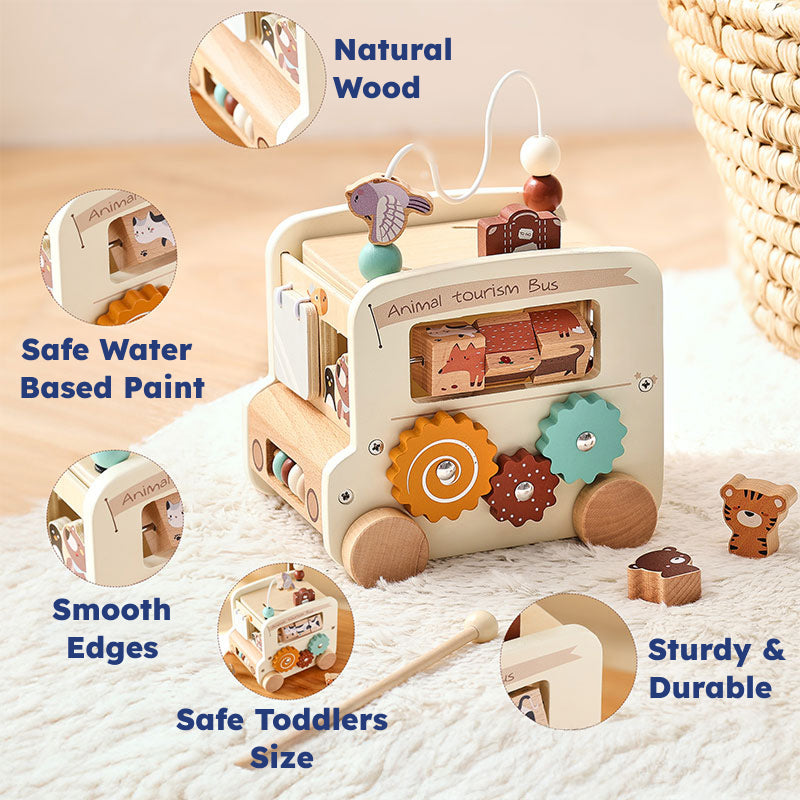 8-in-1 Wooden Montessori Busy Bus