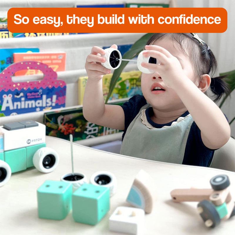 TinyBuilder Wooden Montessori Vehicle Set