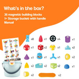 Soft magnetic STEM building blocks set with 36 colorful magnetic pieces and storage bucket for kids age 3+