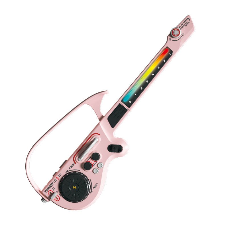 Pink multifunctional Bluetooth DJ guitar for kids with stringless design and colorful LED lights