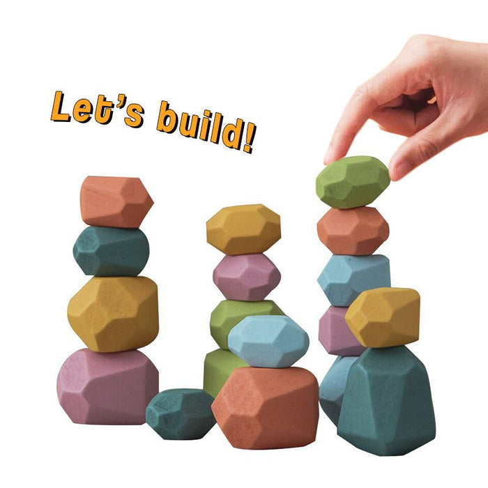 Colorful wooden stones stacking toy for children enhancing creativity and motor skills