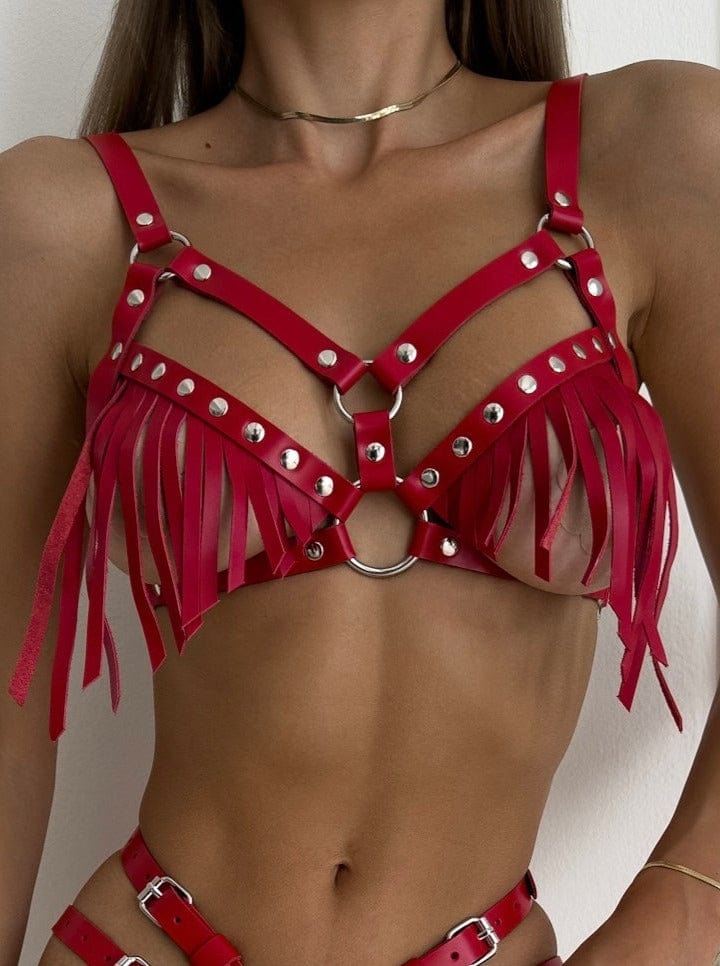 Leather Harness Bra "Rive" in Red