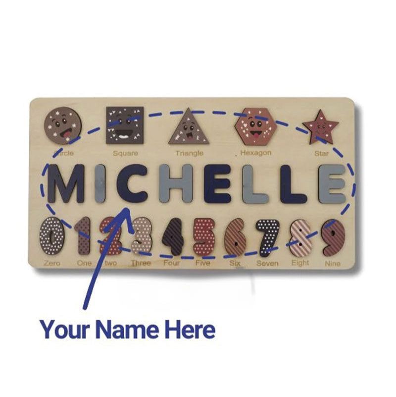 Custom Name Montessori Board personalized wooden spelling and number puzzle toy for children learning and skill development