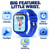 Kids smart watch features: calendar, alarm, flashlight, camera, sleep monitoring