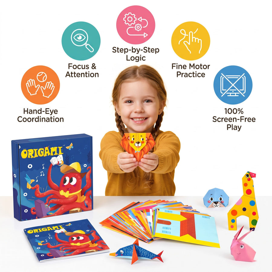 Kids 3D Origami Paper Craft Kit with Illustrated Instruction Book