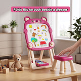 Foldable Double-Sided Kids Art Easel with Stool