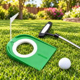 Green Practice Hole putting plate with flag on backyard lawn