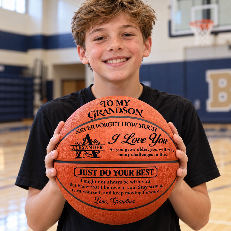 To My Grandson Never Forget How Much I Love You | Personalized Basketball